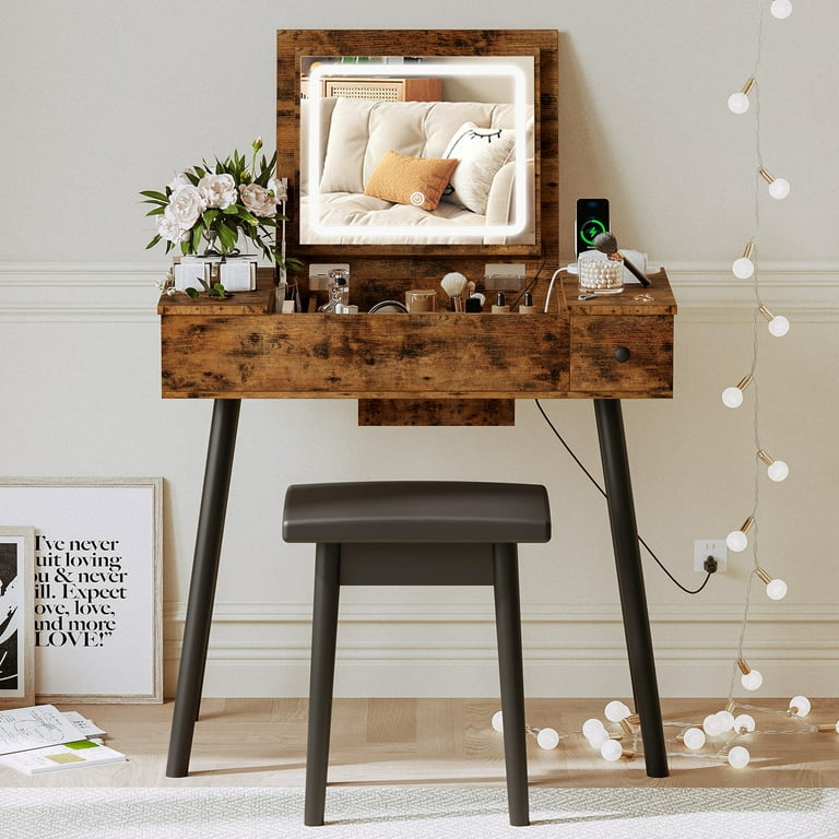 独特な 【送料無料】 LED IRONCK Lighted Mirror Top Flip with Desk Vanity White クラブ