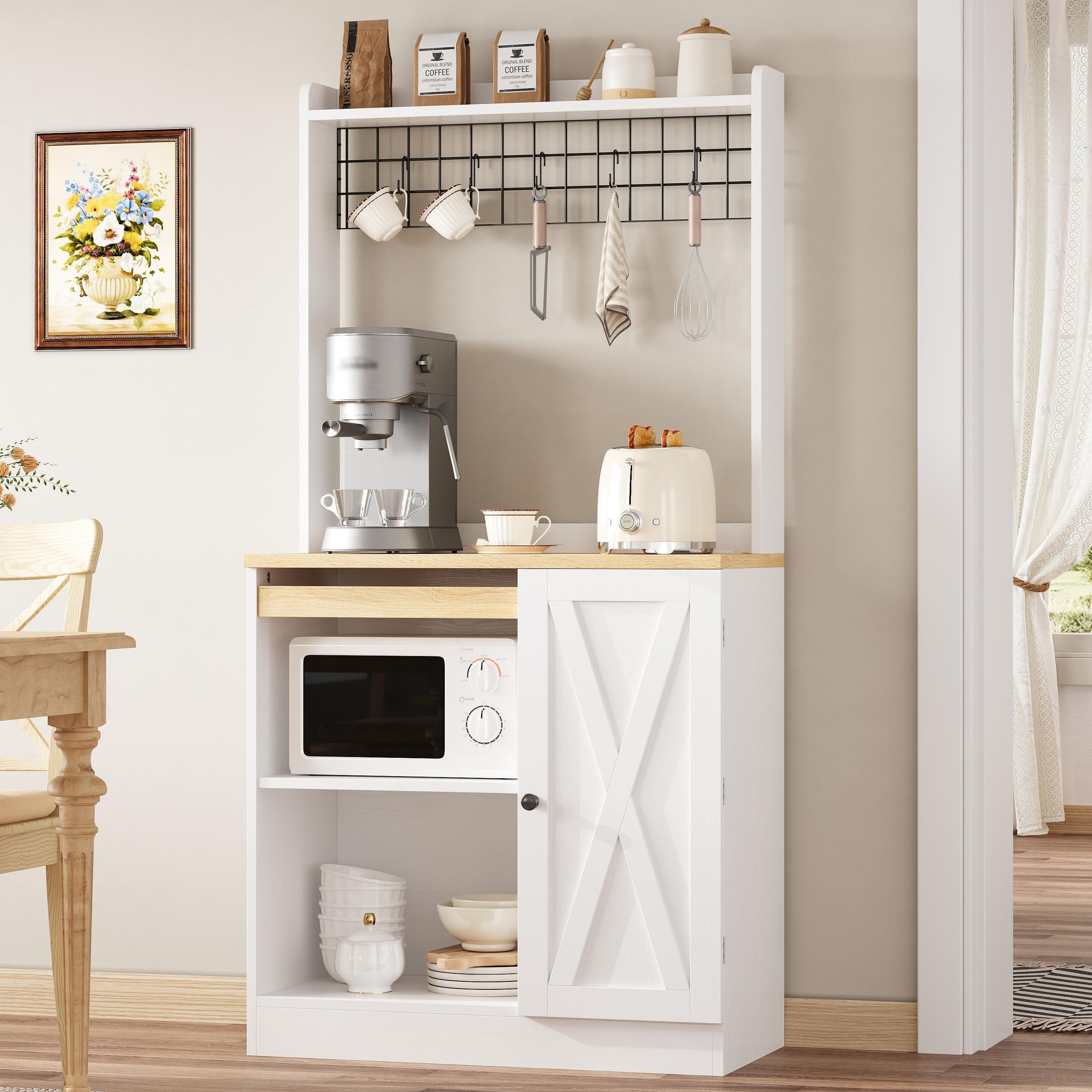 IRONCK Farmhouse Coffee Bar Cabinet with Charging Station, Buffet Cabinet with Adjustable Shelves for Kitchen Dining Room