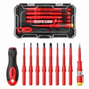 IRONCUBE 9-Piece VDE 1000V Insulated Screwdriver Set with 8 Replaceable Magnetic Bits, Plus 125-250V Voltage Tester
