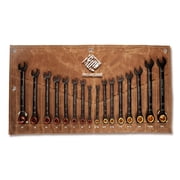 IRONCUBE 16-Piece Metric & SAE Ratcheting Wrench Set - Black Chrome Vanadium - Including Water-Resistant Wax Canva Bag - for Automotive Repair