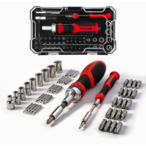 IRONCUBE 56-Piece Ratcheting Screwdriver Set with Bits and Sockets
