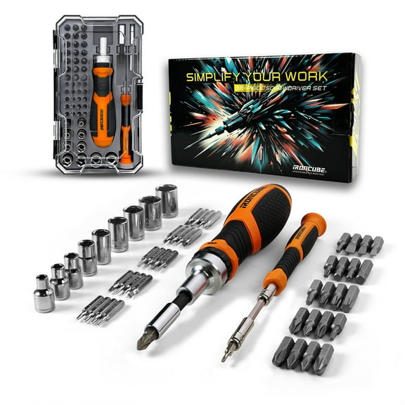 IRONCUBE 56-Piece Ratcheting Screwdriver Set with Bits and Sockets Suitable for Furniture Assembly, Electronic & mechanical Maintenance