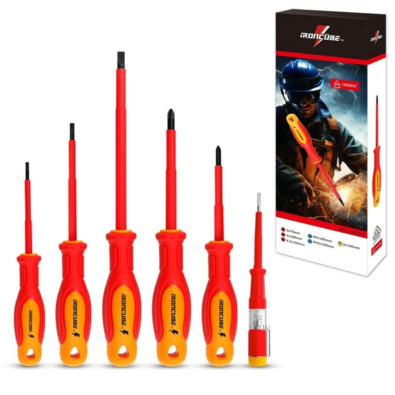 IRONCUBE 6-Piece 1000V Insulated Screwdriver Set for Electrician with  Durable Handles and Voltage Tester