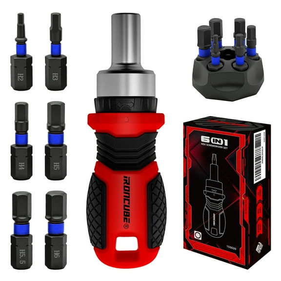 IRONCUBE 6 in 1 Multi Hex Screwdriver Set, Magnetic Bit Drive Set with Interchangeable Ratchet Handle