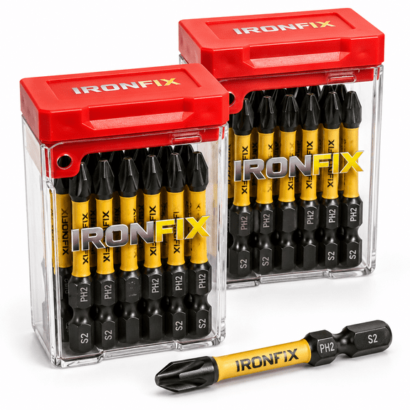IRONFIX 40 Pack PH2 Impact Driver Bits, 2 Inch Magnetic Phillips #2 Screwdriver Bits, S2 Steel Impact Rated Drill Bits, 1/4 Inch Hex Shank Screw Bits with 2 Portable Storage Cases