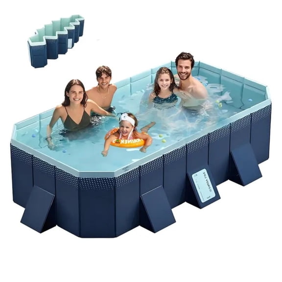 IRONHALL 2.1m Non-Inflatable PVC Foldable Pool, Summer Outdoor Cooling Bath Pool for Patio Garden Beach