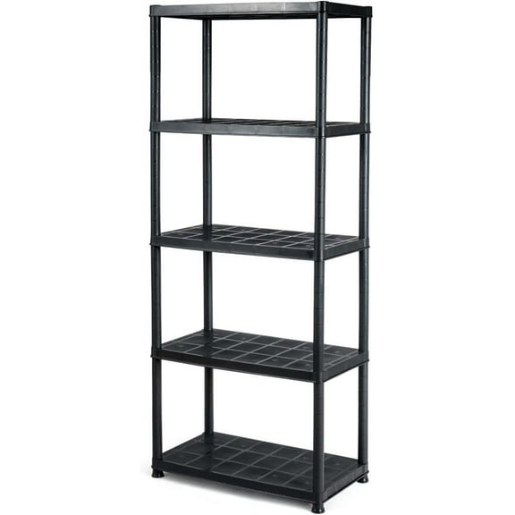 IRONMAX 5-Tier Garage Shelving Unit, Plastic Storage Rack with 4 Wall Brackets, Heavy Duty Shelf Organizer for Indoor and Outdoor, Black (1, 36”L X 18”W X 73”H)