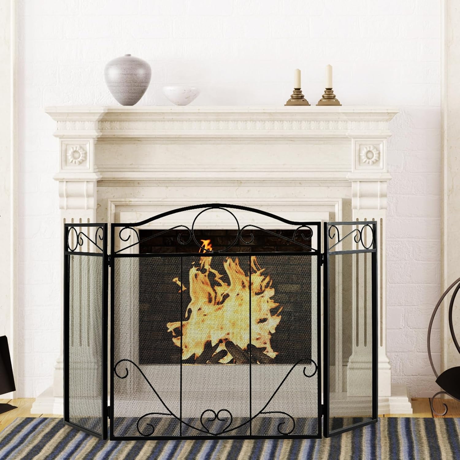 IRONMAX Fireplace Screen, Foldable 3-Panel Decorative Fireplace Screens ...