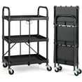 IRONMAX Folding Service Cart with Wheels, Heavy Duty Metal 3 Tier