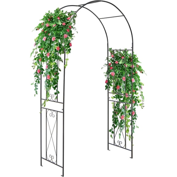 IRONMAX Garden Arch, Heavy Duty Galvanized Steel Garden Arbor with Ground Stakes, Outdoor Garden Trellis for Climbing Plants Roses Vines & Wedding Ceremony Party, 87 Inch