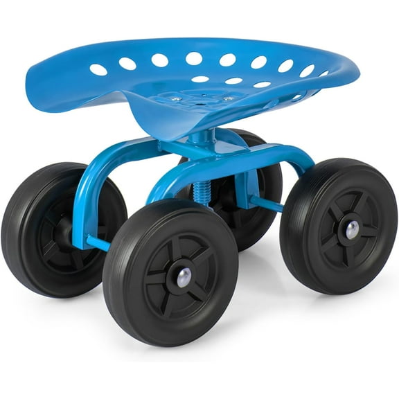 IRONMAX Garden Cart with Seat, Gardening Rolling Stool Scooter with Wheels & Ergonomic Seat for Planting, Wheeled Outdoor Gardening Work Seat for Patio, Yard, Garden (Blue)