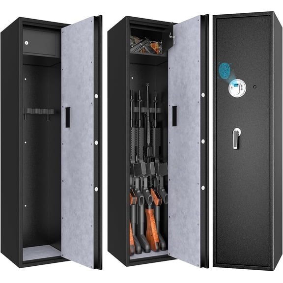 IRONMAX  Gun Safe, Quick Access Biometric Storage Locker for 5 Rifles w/Lockable Top Box, Heavy Duty Long Gun Cabinet w/Fingerprint, Digital Keypad & Emergency Key for , Pistol, Handgun