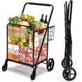 thumbnail image 1 of IRONMAX Jumbo Shopping Cart, Foldable Heavy Duty Grocery Cart w/ 360° Rolling Swivel Wheels & Double Basket, 330 LBS Weight Capacity, Folding Utility Cart for Grocery Laundry Luggage (Black), 1 of 9