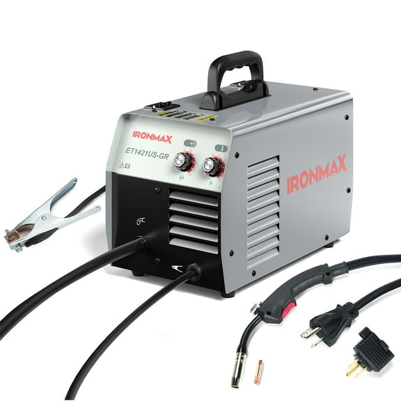 IRONMAX MIG Welder Gasless Flux Core Welding Machine120V IGBT w/Welding Gun&Earth Clamp