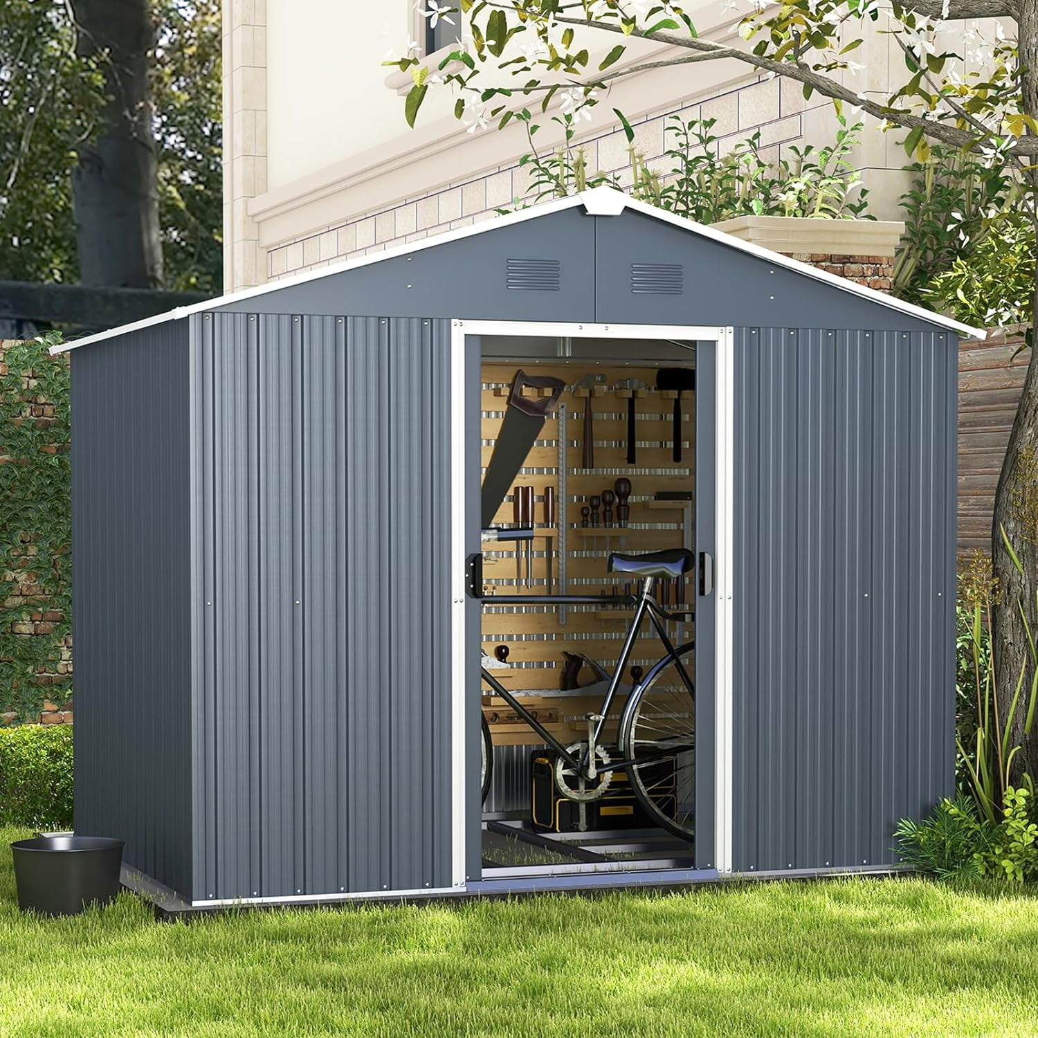 IRONMAX Outdoor Storage Shed with Floor, 7 x 5 FT Galvanized Steel