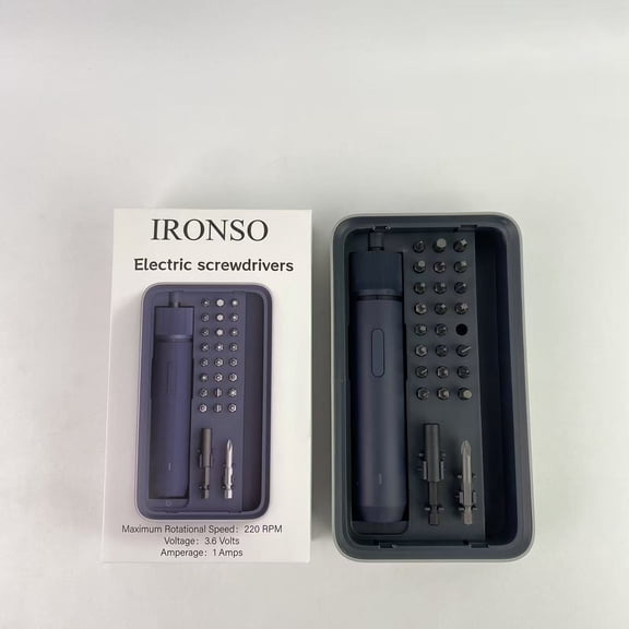 IRONSO Electric screwdrivers,Electric Screwdriver Kit, Upgraded Bit Set, 3.6V Cordless Screwdriver Rechargeable, Magnetic Case Lid, 3 Torque Settings, 1500mAh Battery, LED Light for Furniture