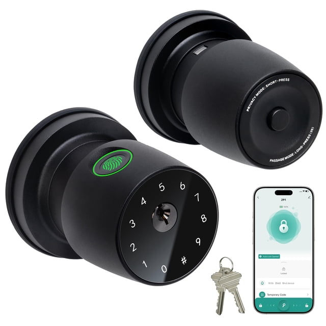 IRONZON 4-in-1 Smart Fingerprint Door Knob with App and Keypad, Matte ...