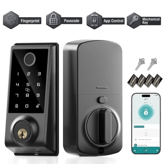 IRONZON Keyless Entry Smart Deadbolt with Fingerprint Scanner, Touchscreen Keypad, Bluetooth App Control, Auto-Lock, and 15-Minute DIY Install, Fits Standard US Front Doors, Matte Black