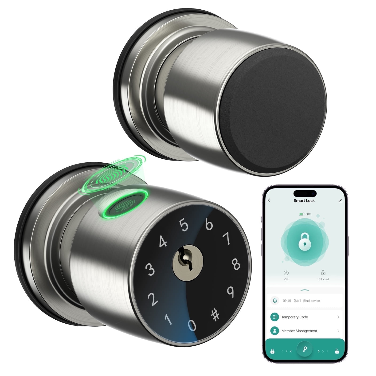 IRONZON Smart Door Lock, Fingerprint Door Knob with App Control for ...