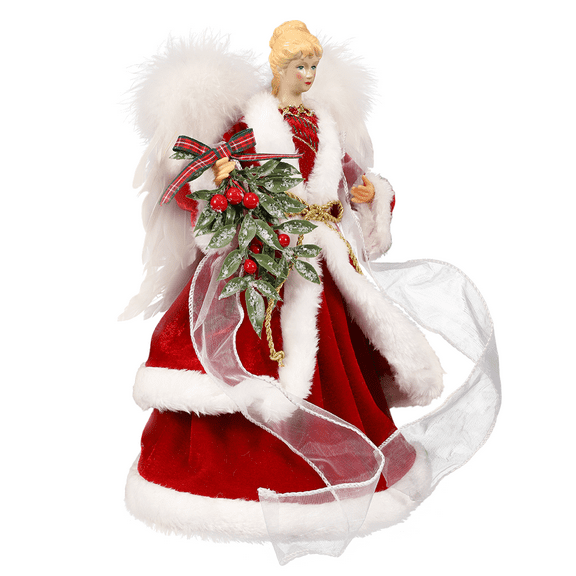 IROOZIGOTO 12.6Inch Angel tree topper Christmas Tree Topper with White Feather Wings, Led Lighted Xmas Tree Topper Angel Figurine Ornament Christmas Tree Decorations for Home Christmas Decor Red