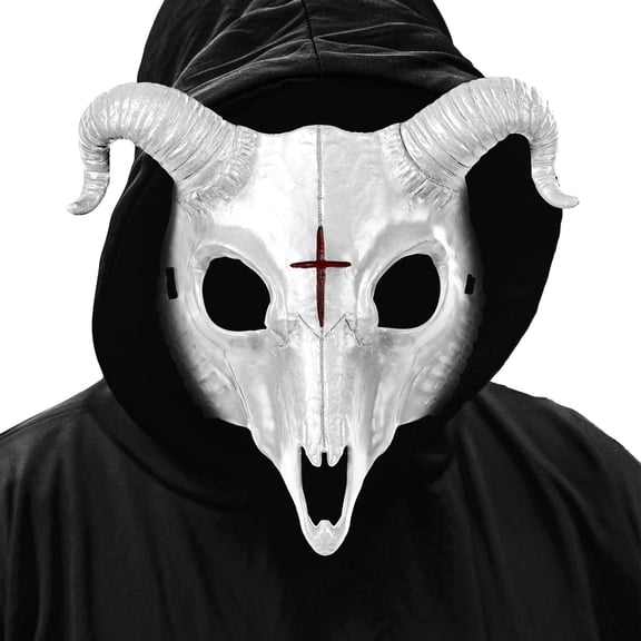 IROOZIGOTO Adult Goat Mask with Horns Black White 2 Colors Halloween Cosplay Party Costume Accessory