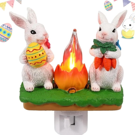IROOZIGOTO Easter Wall Mounted Night Light, Bunny Bonfire Night Light - Bunny and Easter Egg Carrot Night Light - Resin Easter Animal Statue, Bunny Statue Home