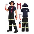 thumbnail image 1 of IROOZIGOTO Mens Firefighter Cosplay Costume Set Relaxed Fit Crew Neck Short Sleeve with Hat Props Halloween Role Play Party Outfit, 1 of 9