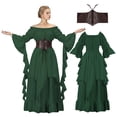 thumbnail image 1 of IROOZIGOTO Womens Medieval Renaissance Maxi Dress Off Shoulder Long Flare Sleeve with Brown Lace Up Corset Belt Halloween Cosplay Costume, 1 of 9