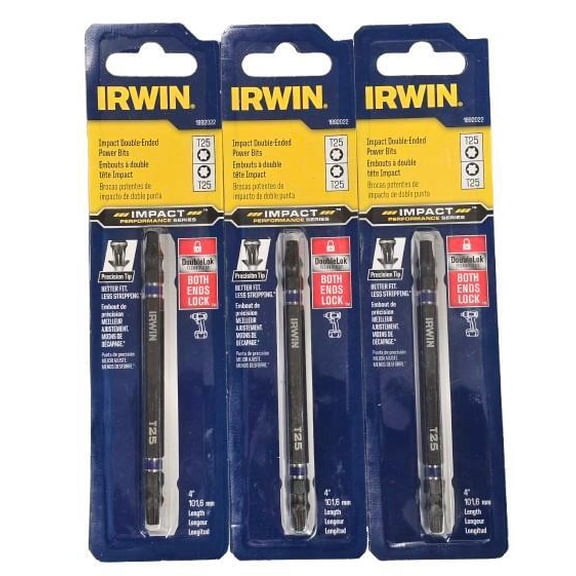 IRWIN 1892022 Double Ended Impact Insert Bit T25/T25 1/4" Hex x4 3 Pack