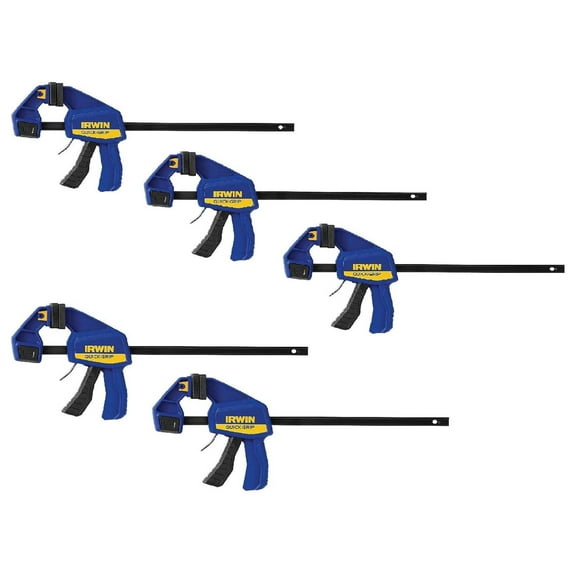 IRWIN QUICK-GRIP One-Handed Bar Clamp, Medium-Duty, 12", 5 Pack, 1964718