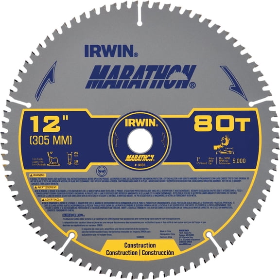 IRWIN Tools MARATHON Carbide Table / Miter Circular Blade, 12-Inch, 80T 14083
