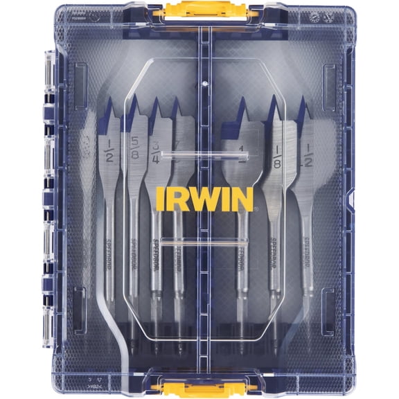 IRWIN Tools SPEEDBOR Blue Groove Pro Spade Bit Set with Case, 8-Piece 341008 — Residential Use, Standard Application