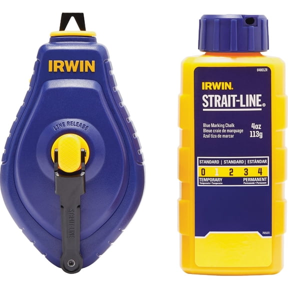 IRWIN Tools STRAIT-LINE 64494 Speed-Line Refillable High-Speed Chalk Line Reel with 4-ounce Chalk, 100-foot, Blue Chalk 64494