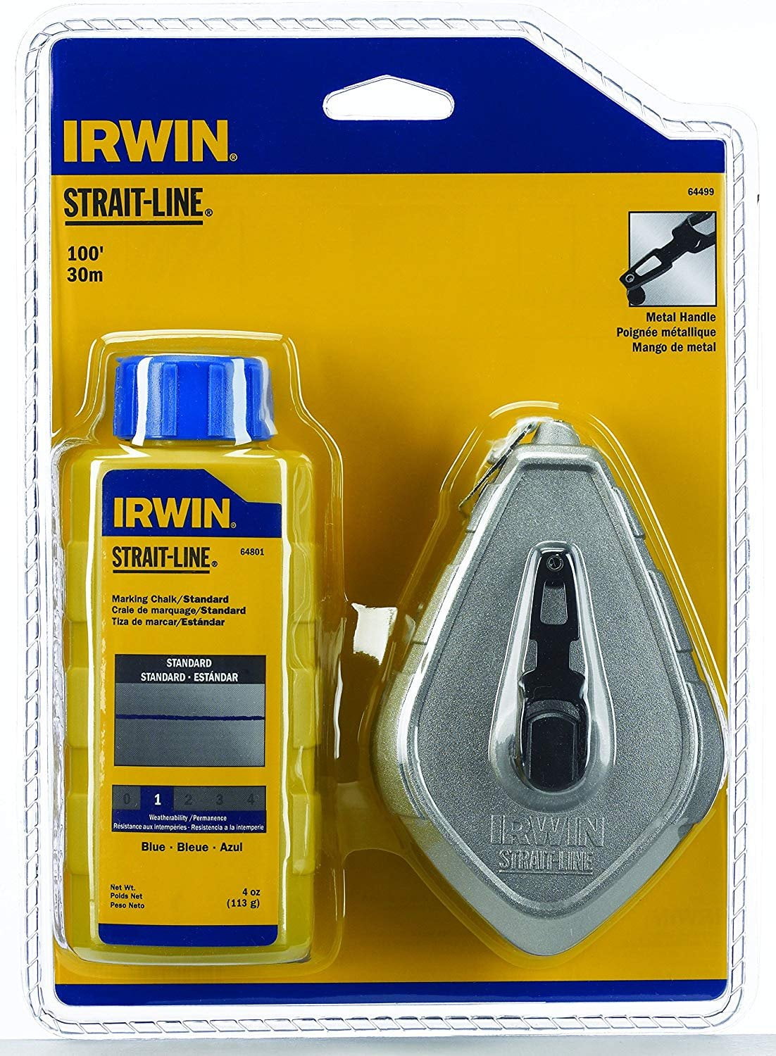 Irwin® Strait-Line® 64110 Chalk Reel - 100 ft Line Length - 2 oz Chalk -  Retractable Locking Handle