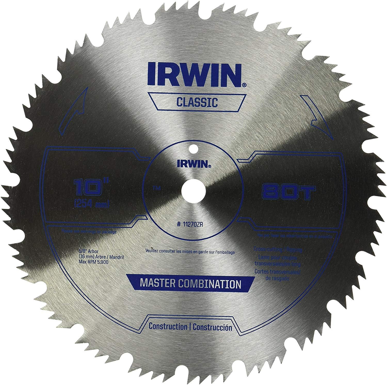 IRWIN 10-Inch Circular Saw Blade, 80 Tooth, Steel, 5/8-Inch Arbor