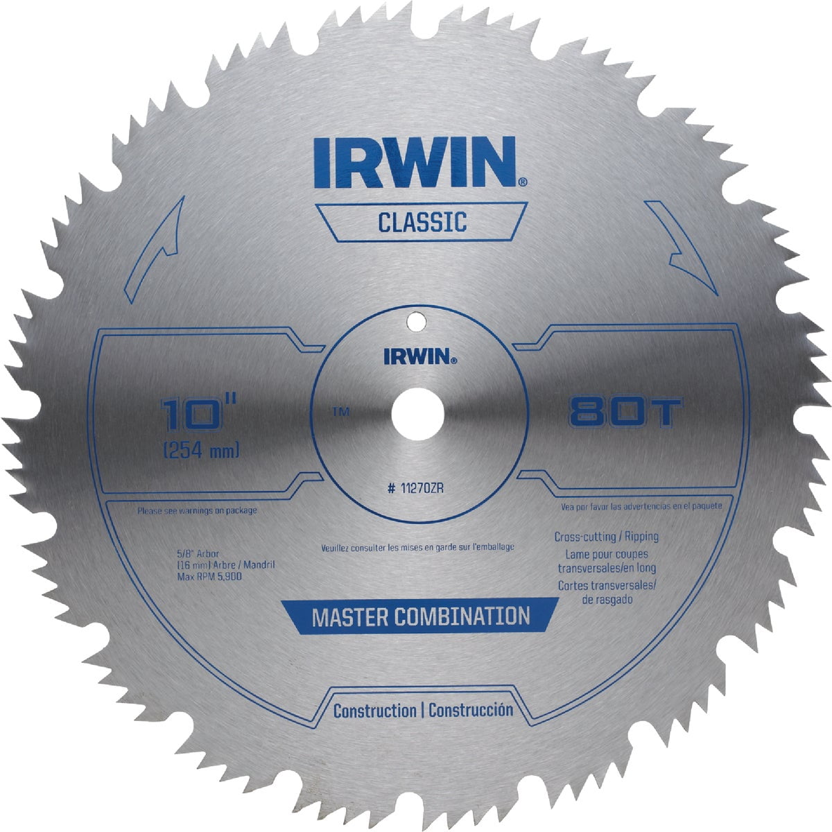 IRWIN Tools Steel Table / Miter Circular Saw Blade, 10-Inch, 80 Tooth 11270ZR