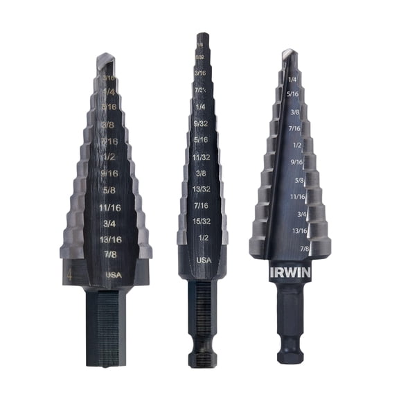 IRWIN Unibit IWAS15504DF 3-Piece Step Drill Bit Set 3/16" to 7/8" #1, #4, #4Df
