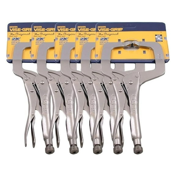 IRWIN Vise-Grip C-Clamps, 11 Inch (5 Pack) - Locking Pliers with Easy Release & Wide Jaw - Regular Tip, Heat-Treated Alloy Steel for Durability