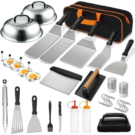 IRmm 35PCS Griddle Accessories Kit, Flat Top Grill Accessories Set for Blackstone and Camp Chef, Grill Spatula Set with Enlarged Spatulas, Basting Cover, Scraper for Outdoor Barbecue