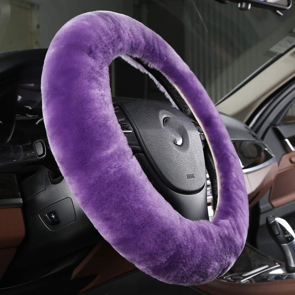 IRmm Genuine Fuzzy Wool Sheepskin Fur car Steering Wheel Cover for