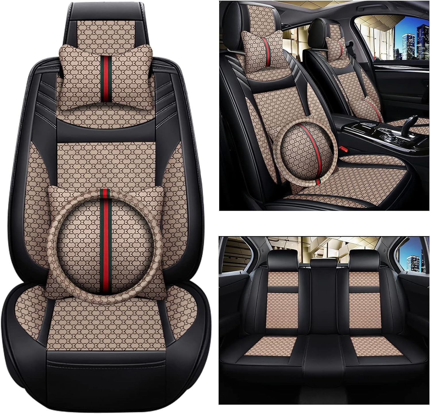 IRmm Luxury Car Seat Cover Full Set Breathable Leather Automotive Seat