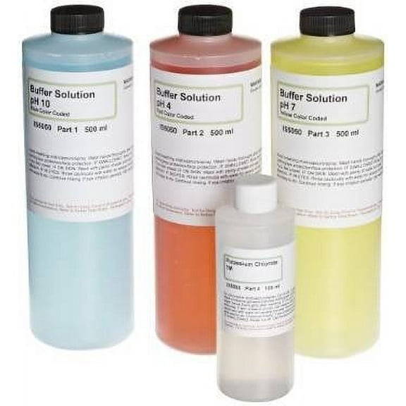 Innovating Science - pH Buffer Calibration Kit - 16.9oz (500mL) of each pH 4, 7, 10 and 4oz. (120mL) of Potassium Chloride