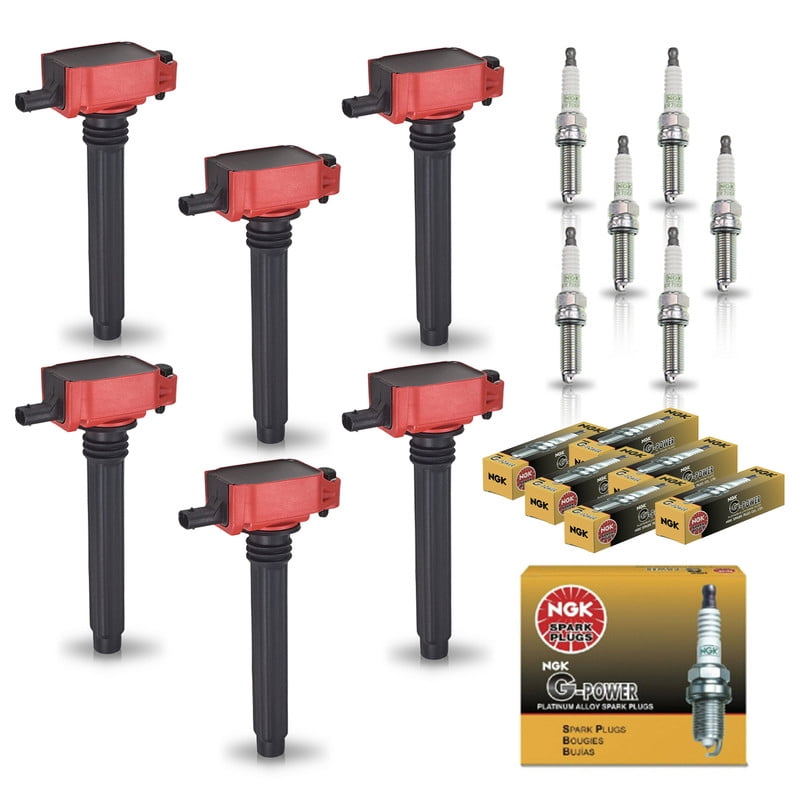 ISA 6 Pack Red UF648 Ignition Coil with NGK Platinum Spark Plugs 3.2L 3.6L V6 For Dodge Chrysler VW 200 300 Challenger Avenger Charger Durango Journey Grand Cherokee Wrangler 2011-2019