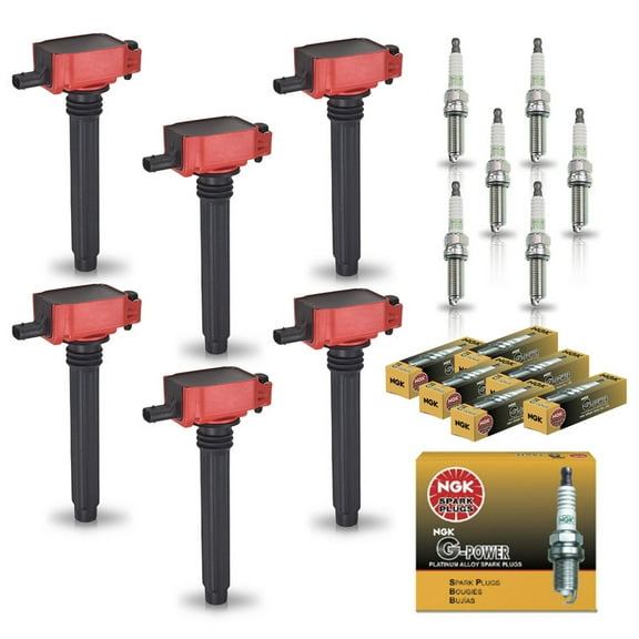 ISA 6 Pack Red UF648 Ignition Coil with NGK Platinum Spark Plugs 3.2L 3.6L V6 For Dodge Chrysler VW 200 300 Challenger Avenger Charger Durango Journey Grand Cherokee Wrangler 2011-2019