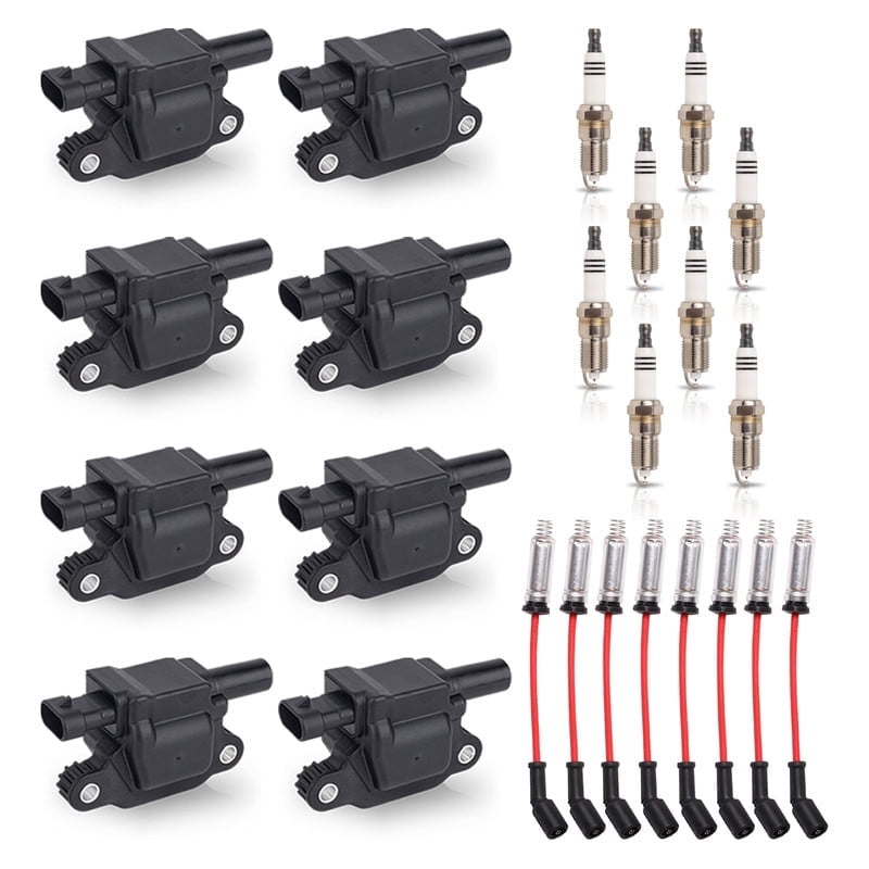 ISA 8 Pack UF413 Ignition Coil 41962 Spark Plug and 48322R Wires Set For Buick Cadillac Chevrolet GMC Hummer Escalade Express Savana 2500 5.3L 6.2L 6.0L 4.8L Replacement for 12570616