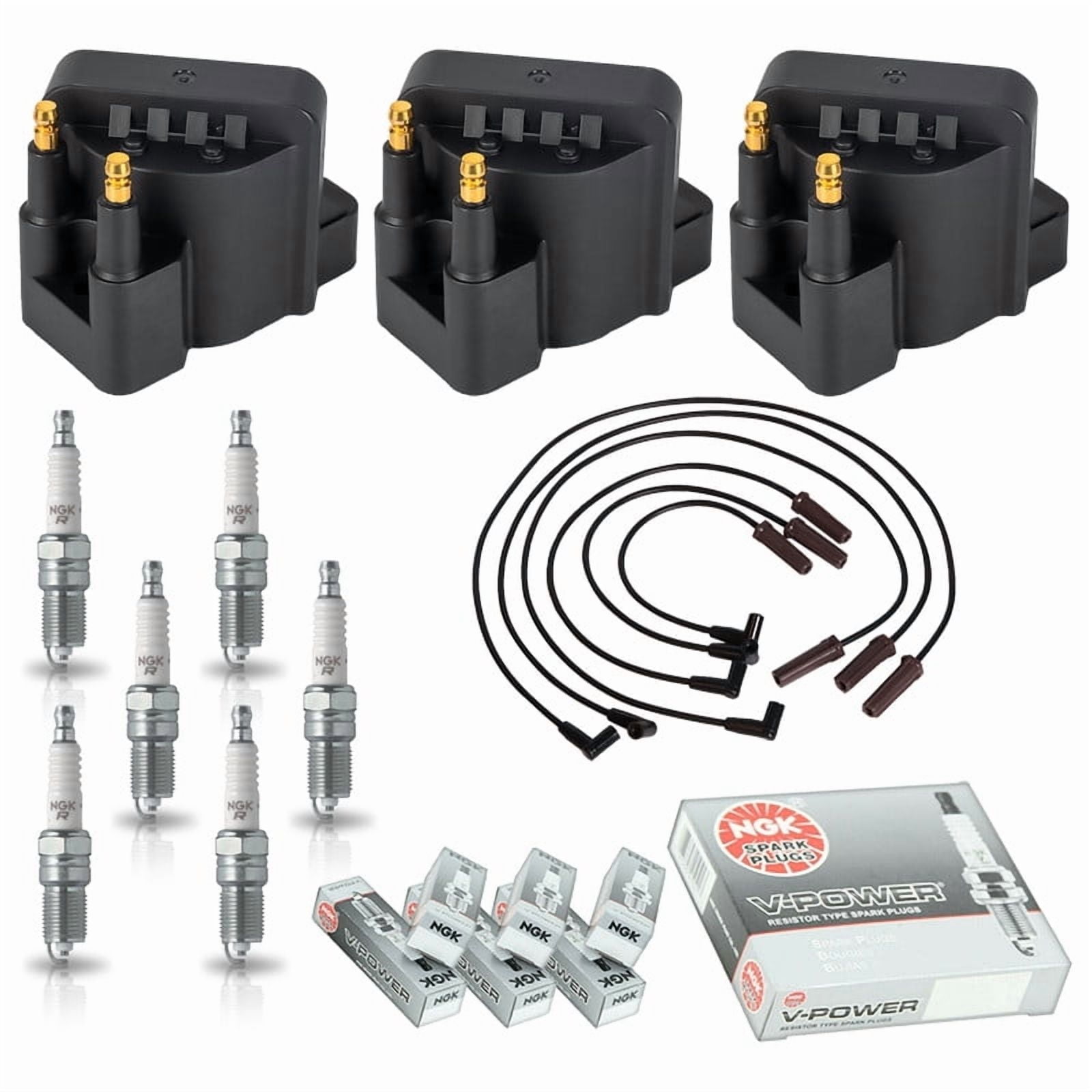 ISA Set of 3 Ignition Coil with 6 Spark Plug and Wire set 1999-2005 For  Chevy Buick Pontiac Allure LaCrosse Lucerne Regal Impala Monte Carlo Grand Prix 3.8L V6 Replacement for C849, DR39, 3144, 3951