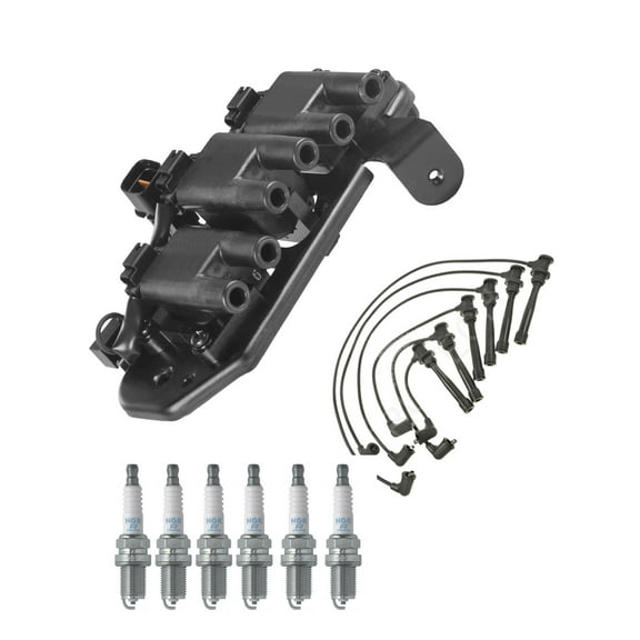 ISA Ignition Coil, 6 NGK Spark Plugs and Wireset Compatible with 2005 Hyundai Santa Fe Base Sport Utility 4-Door 2.7L 2656cc V6 DOHC Replacement for UF425