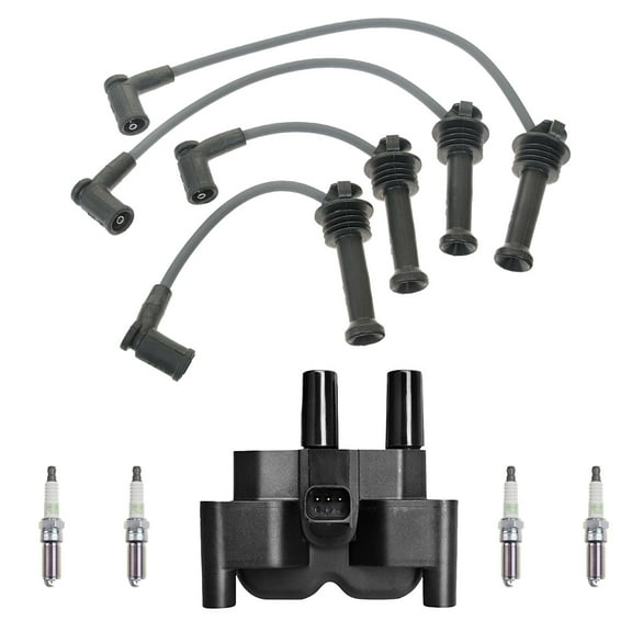 ISA Ignition Coil, Wireset and 4 NGK Platinum Spark Plugs Compatible with 2011-2013 Ford Fiesta 1.6L l4 Replacement for UF654