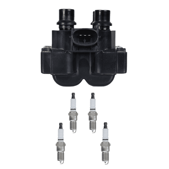 ISA Ignition Coil and 4 Autolite Spark Plugs Compatible with 1998-2001 Mazda B2500 2.5L Replacement for FD487