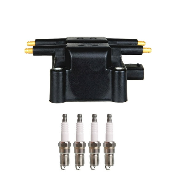 ISA Ignition Coil and 4 Spark Plugs Compatible with Plymouth Breeze 1996 2.0L L4 1996cc 122ci Replacement for UF125